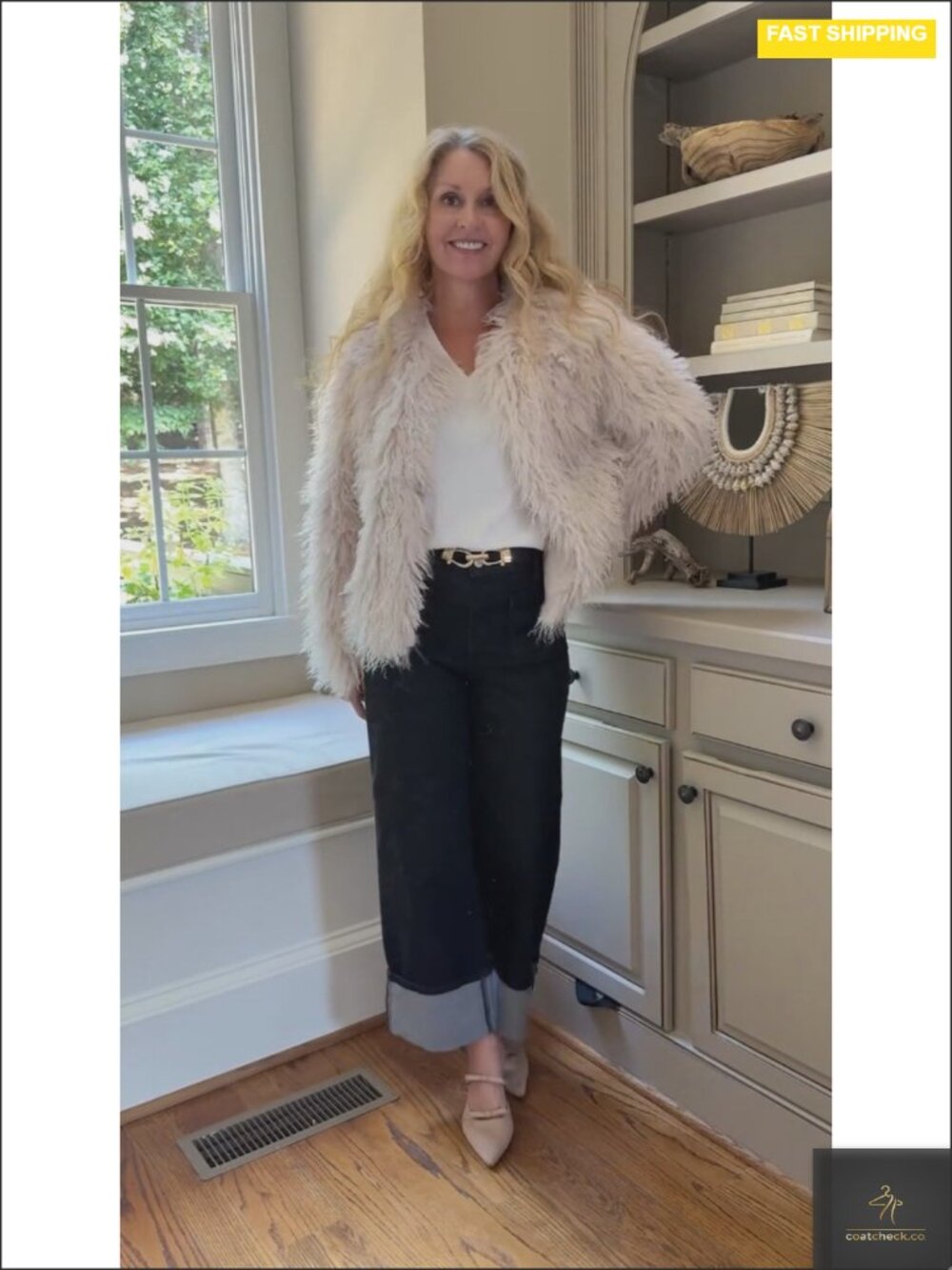 Faux Fur Cropped Jacket Long Sleeve Shaggy Warm Outerwear Lightweight - Picture 6 of 6
